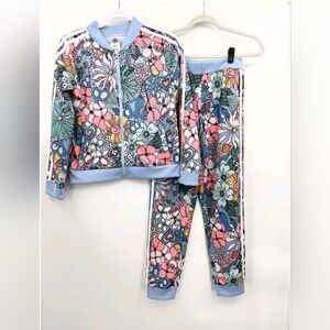 Adidas Kids Floral Athletic Set - Pink and Blue